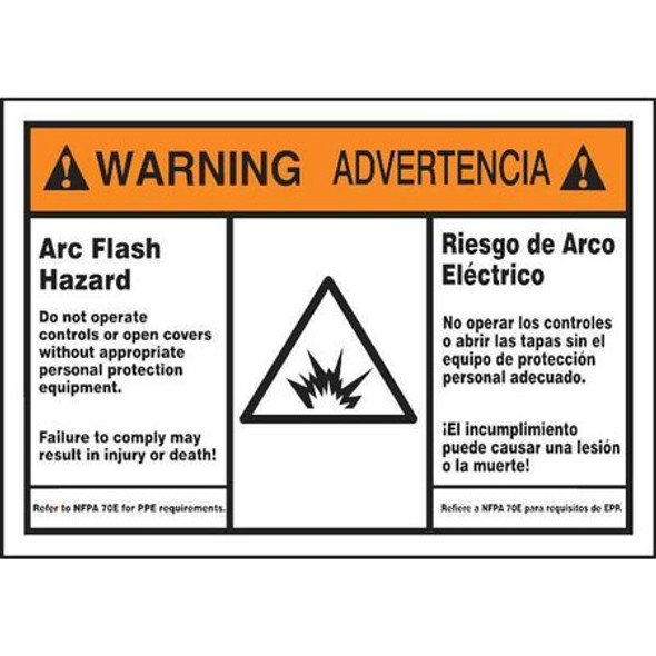 Accuform Arc Flash Label,Bilingual,5x7 in,Dura-Vinyl, SBLSPS375 SBLSPS375
