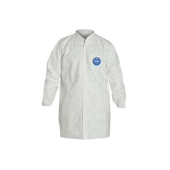 Disposable Lab Frock, S, Tyvek(R) 400, Snaps, Elastic Cuff, Serged Seam, 30 PK