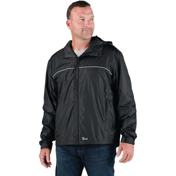 Berne Coastline Men's Medium Black Lightweight Hooded Rain Jacket RJ25BKR400
