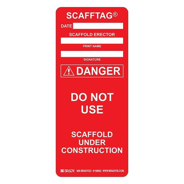 Brady® Scafftag® Danger Inserts, 7 5/8" x 3 1/4", Red, 100/Pkg