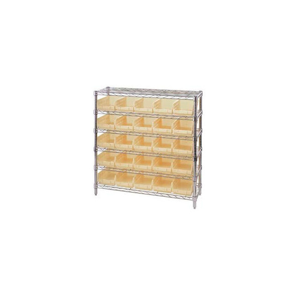 Global Industrial Chrome Wire Shelving with 25 4""H Plastic Shelf Bins Stone 36x