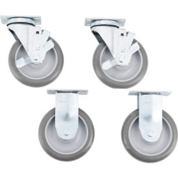 Global Industrial 5"" Polyurethane Caster Kit With Hardware 2 Swivel W/ Brake 2