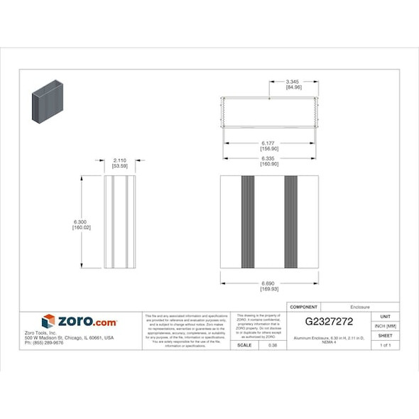 Box Enclosures Enclosure,6-19/64 In. H,6-11/16 In. W B4-160SI