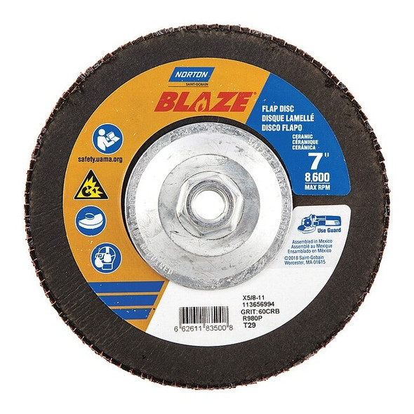 Norton Abrasives Fiber Disc,7 in Dia,5/8in Arbor,60 Grit 66261183500