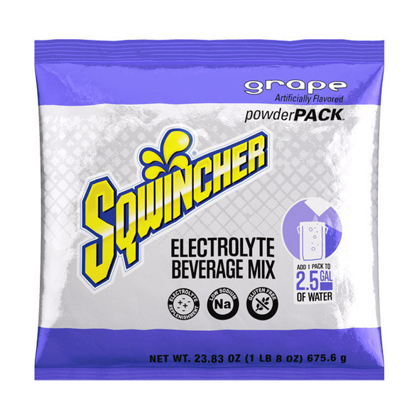 Sqwincher® Regular Powder Packs, 23.83 oz Packs, 2.5 gal Yield, Grape, 32/Case