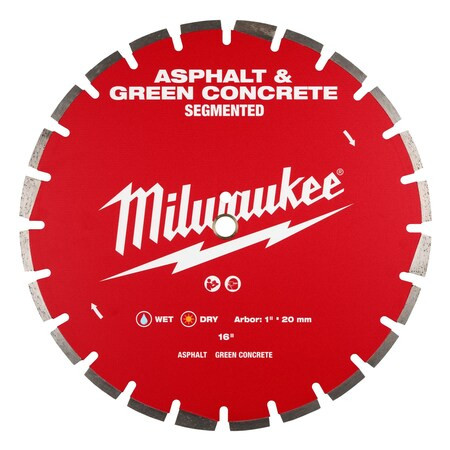 Milwaukee Tool 16" Asphalt & Green Concrete Segmented Diamond Blade 49-93-7245