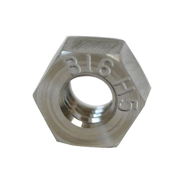 Hex Nut, 1/4"-20, 316 Stainless Steel, Not Graded, Plain, 7/32 in Ht