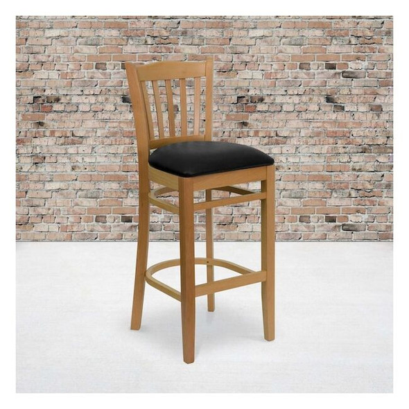 Flash Furniture Natural Wood Stool-Blk Vinyl,PK2 2-XU-DGW0008BARVRT-NAT-BLKV-GG