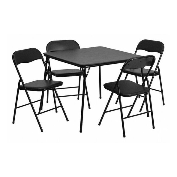 Square Folding Table, 33.5" W, 33.5" L, 27.75" H, Vinyl Top, Black