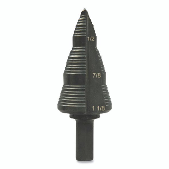 GSB Series Step Bit, 1-1/8 in, 3/16 in to 1/8 in dia Cutting, 3-Step GSB Series Step Bit, 1-1/8 in, 3/16 in to 1/8 in dia Cutting, 3-Step