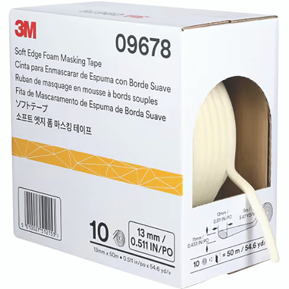 3M Soft Edge Foam Masking Tape, 1/2 IN x 165 FT, 1RL/BX 09678