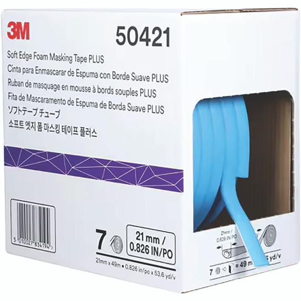 3M Soft Edge Foam Masking Tape PLUS, 21 MM x 49 M, 1RL/BX 50421