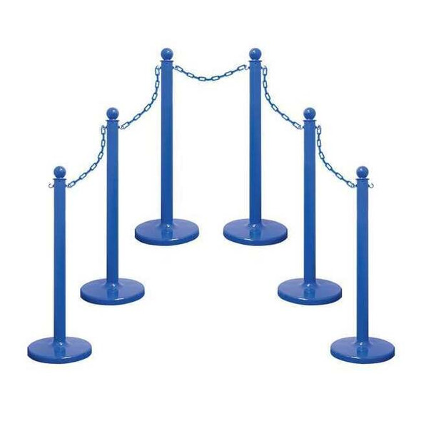 Medium Duty Stanchion and Chain Kit, Blue, 40 in Post Height, Plastic