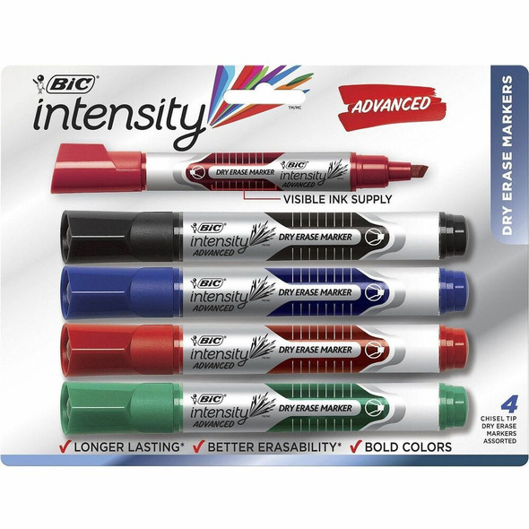 BIC Intensity Dry Erase Marker - Chisel Marker Point - Assorted Ink - 1 Set