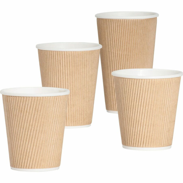 Genuine Joe 16 oz Rippled Hot Cups - 16 fl oz - Brown - Beverage, Hot Drink - 25 / Pack