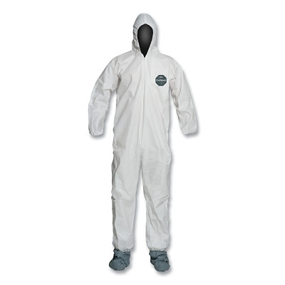 ProShield® 50 Hooded Coveralls w/Attached Boots and Elastic Wrists, White, Large