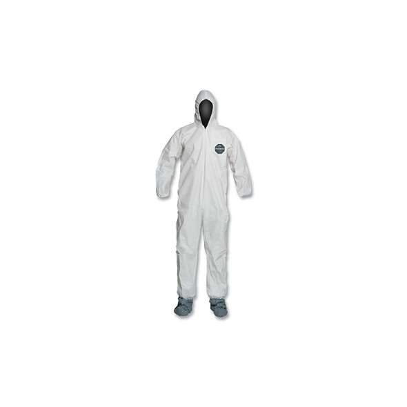 ProShield® 50 Hooded Coveralls w/Attached Boots and Elastic Wrists, White, Large