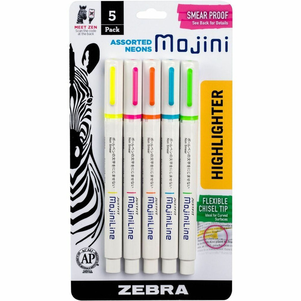 Zebra Pen Mojini Single Ended Highlighters - Water Based - 5 / Pack