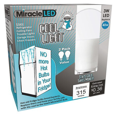 3 W, Compact LED Bulb, White, A15, 6500K Temp. Frosted, Non-Dimmable,PK2