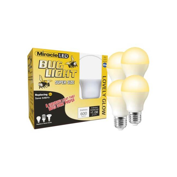Bug Light Lovely Glow Yellow Amber LED Replace 60W for Porch & Patio,PK4