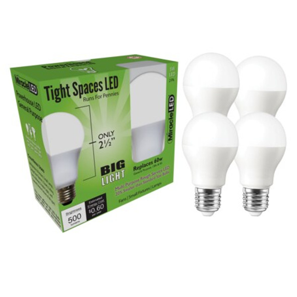 Tight Spaces LED Bulb for Small Areas, Cool White Replace 60W,PK4