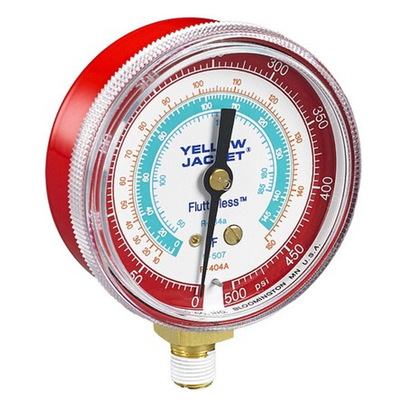 Yellow Jacket High Side Gauge, 2 1/2 in Dia, Red 49051