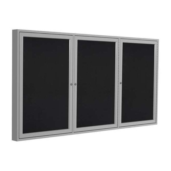 Ghent Enclosed Rubber Bulletin Board 48"x96", 3 Hinged Door, Black PA34896TR-BK