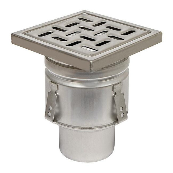 Blucher Square Floor Drain, 304 Stainless Steel, 4", Spigot BFD-324