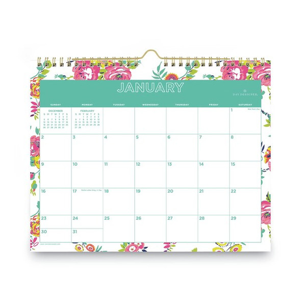 Blue Sky Day Designer Wirebound Wall Calendar, 11 x 8 3/4, White Floral, 2020 BLS103629