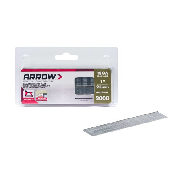Arrow Fastener Brad Nail,White,1 In,18 Ga,PK2000 BN1816WCS Arrow Fastener Brad Nail,White,1 In,18 Ga,PK2000 BN1816WCS
