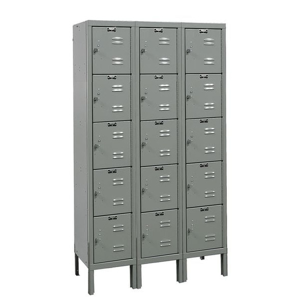 Box Locker, 36 in W, 15 in D, 66 in H, (3) Wide, (5) Tier, Dark Gray