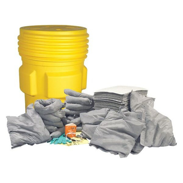 Spill Kit, 67 gal Volume Absorbed per Kit, 95 gal Capacity, Drum, Yellow