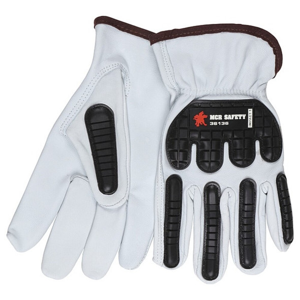 Leather Drivers Gloves, Shirred Slip-On, White - White, M, 12 PK  36136M