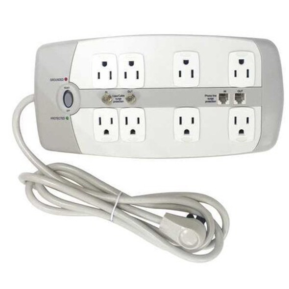 Manufacturer Varies Outlet Strip, Surge, 8 5-15R, 5-15P, 6 ft., White 52NY59