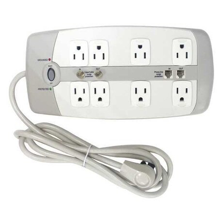 Manufacturer Varies Outlet Strip, Surge, 8 5-15R, 5-15P, 6 ft, White 52NY59