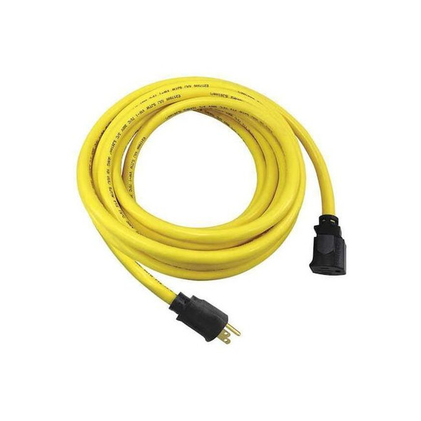 SJTW Locking Extension Cord, 10 AWG 1 Outlet, 5-15R, Yellow, PVC, 5-15P, 25ft