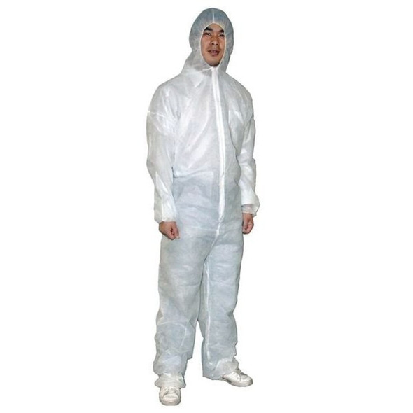 Condor Hooded Disposable Coveralls, L, White, polypropylene, zipper 26W768
