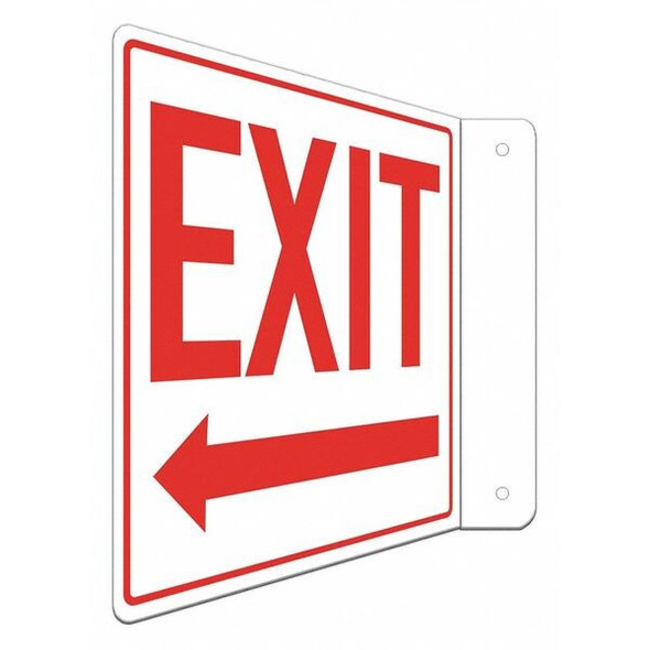 Exit Sign, Recycled Aluminum, 8" W, 8" H, EXIT ( LEFT ARROW), White
