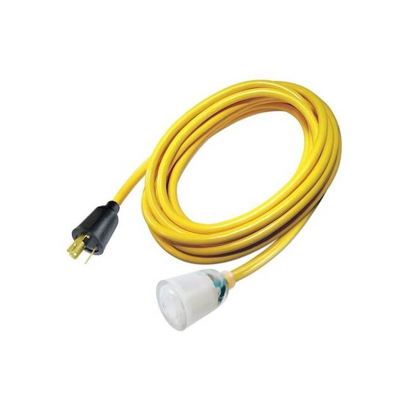 SJTOW Extension Cord, 10 AWG 1 Outlet, L5-20R, Yellow, PVC, L5-20P, 50ft
