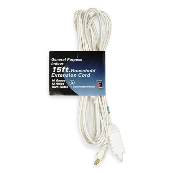 Manufacturer Varies Extension Cord,15ft,16Ga,13A,SPT-2,Wht 1FD70