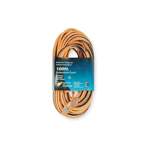 SJTW Outdoor Extension Cord, 14 AWG 1 Outlet, 5-15R, Orange/Black, 5-15P, PVC