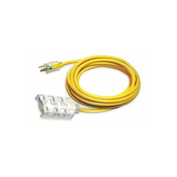 SJTOW Extension Cord, 12 AWG 6 Outlets, 5-15R, Yellow, PVC, 5-15P, 25ft