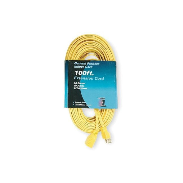 SPT-2 Indoor Extension Cord, 16 AWG 1 Outlet, 5-15R, Yellow, 5-15P, 100ft