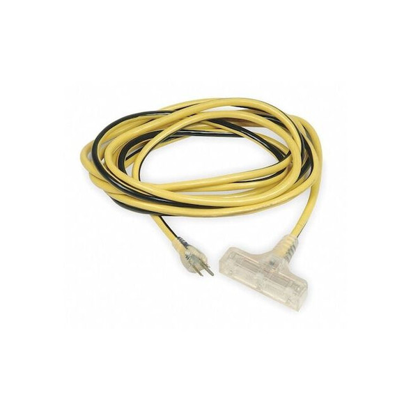 SJTW Outdoor Extension Cord, 12 AWG 3 Outlets, 5-15R, Yellow/BLK, PVC, 5-15P