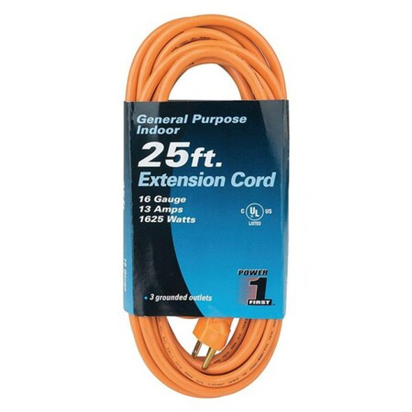 Manufacturer Varies Extension Cord,25ft,16Ga,13A,SJT,Orange 1FD73