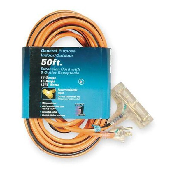 Manufacturer Varies Ltd Ext Crd,50ft,14Ga,15A,SJTW,Org/Blk 1FD66