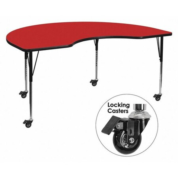 Kidney Table,Kidney Shp,Red,Lckng Cstrs,48x96", Laminate, Red