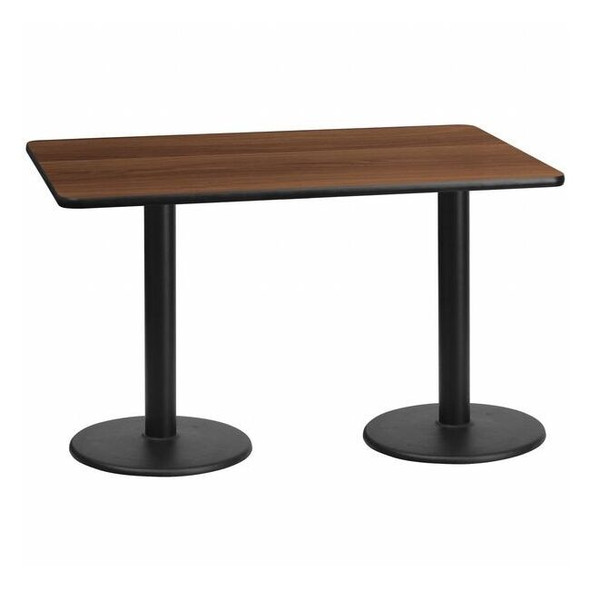 Rectangle Walnut Table,Rctngl w/Round Base,30"x60", Laminate Top, Wood Grain