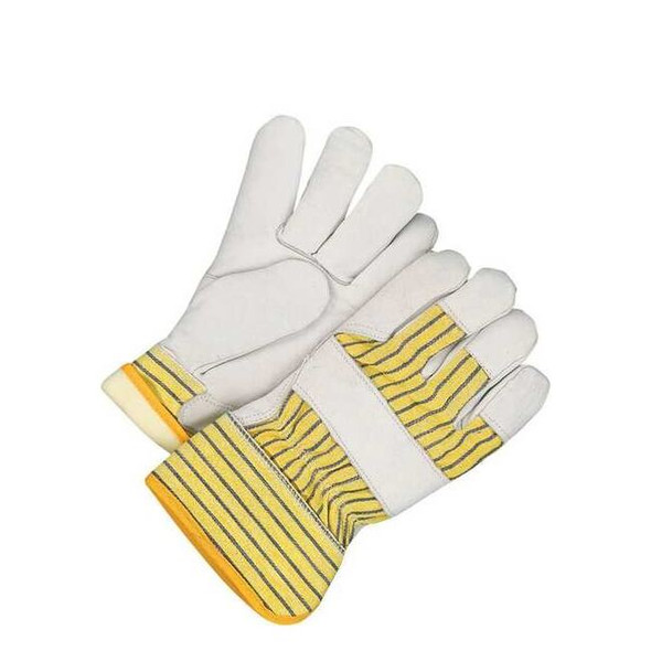 Leather Gloves, Cowhide Palm, Safety Cuff, Beige / Blue/Yellow, 1 PR