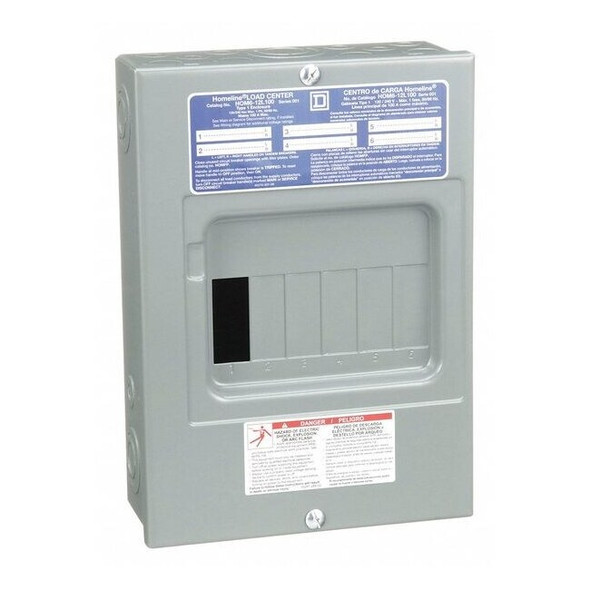 Square D Load Center, 6 Spaces, 100A Amps, 120/240V AC HOM612L100S